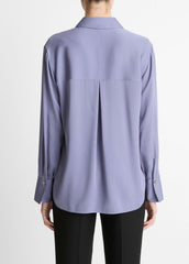Stretch-Silk Button-Front Blouse in Long Sleeve | VINCE Women