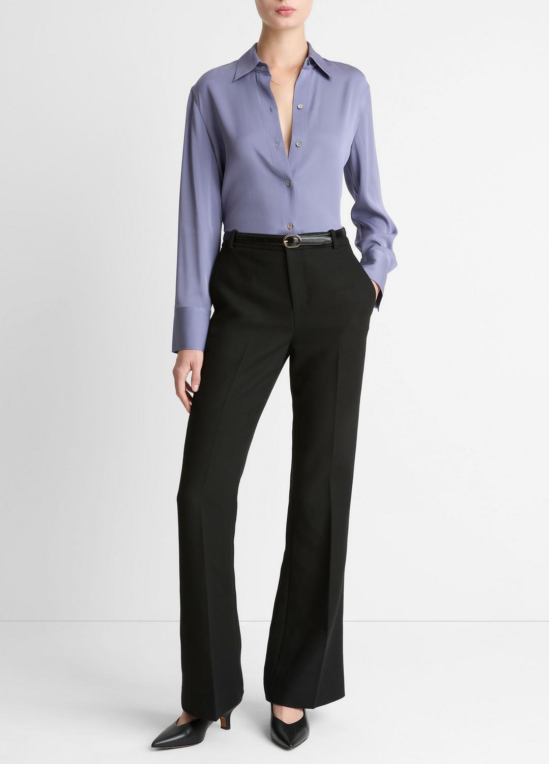 Stretch-Silk Button-Front Blouse in Long Sleeve | VINCE Women