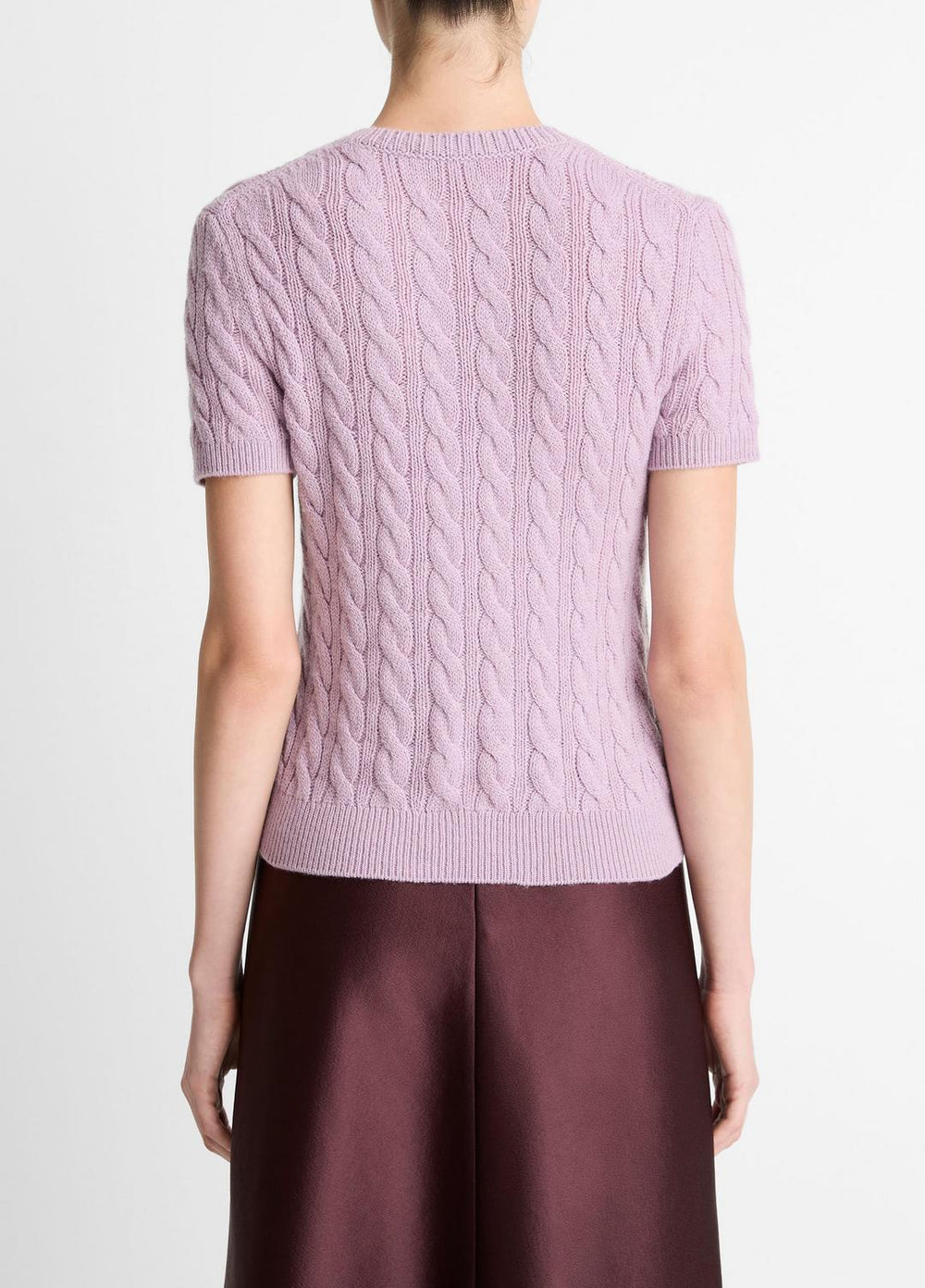Cable-Knit Wool & Cashmere-Blend Short-Sleeve Sweater in Crew Neck | VINCE Women