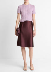 Cable-Knit Wool & Cashmere-Blend Short-Sleeve Sweater in Crew Neck | VINCE Women