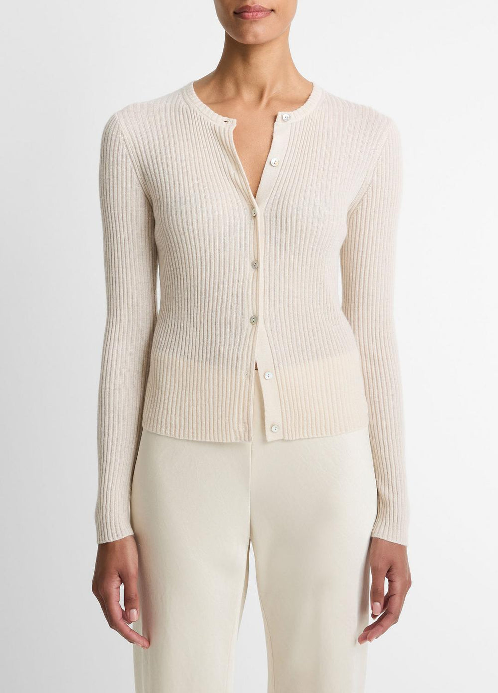 Ribbed Cashmere-Silk Cardigan in Cardigans | VINCE Women