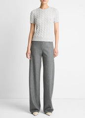 Cable-Knit Wool & Cashmere-Blend Short-Sleeve Sweater in Crew Neck | VINCE Women