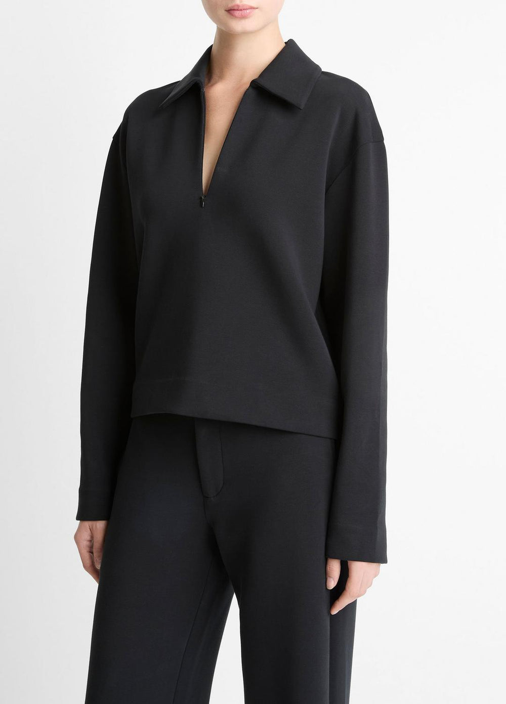 Cotton-Blend Half-Zip Pullover in Long Sleeve | VINCE Women