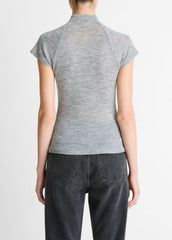 Wool Raglan Cap-Sleeve Mock-Neck Top in Short Sleeve | VINCE Women
