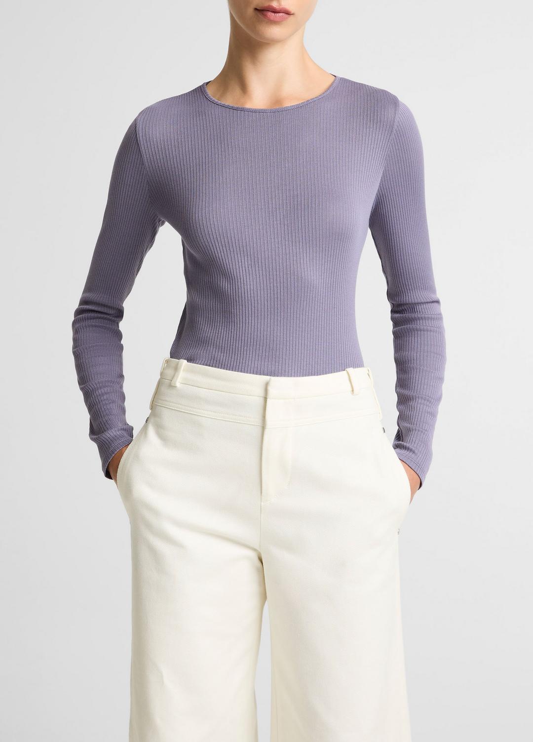 Ribbed Pima Cotton Long-Sleeve T-Shirt in Long Sleeve | VINCE Women