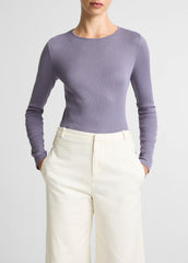 Ribbed Pima Cotton Long-Sleeve T-Shirt in Long Sleeve | VINCE Women