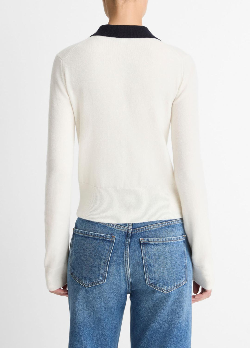 Contrast-Trim Wool & Cashmere-Blend Collared Cardigan in Cardigans | VINCE Women