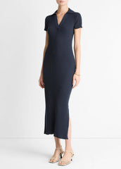 Ribbed Cotton-Blend Polo Dress in Dresses | VINCE Women
