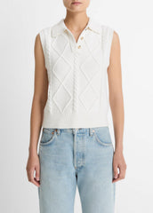 Cable-Knit Wool & Cotton-Blend Sweater Vest in V-Neck | VINCE Women