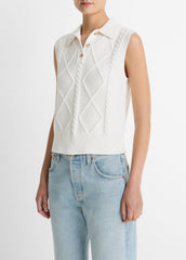 Cable-Knit Wool & Cotton-Blend Sweater Vest in V-Neck | VINCE Women
