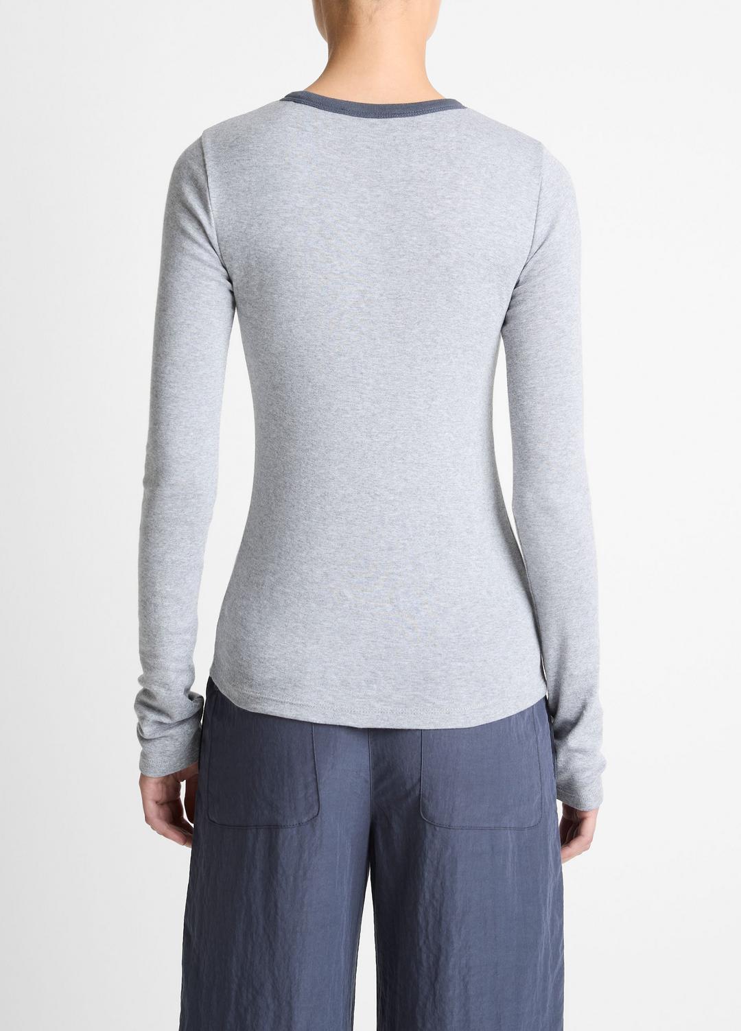 Tipped Heathered Pima Cotton-Blend Long-Sleeve T-Shirt in Long Sleeve | VINCE Women
