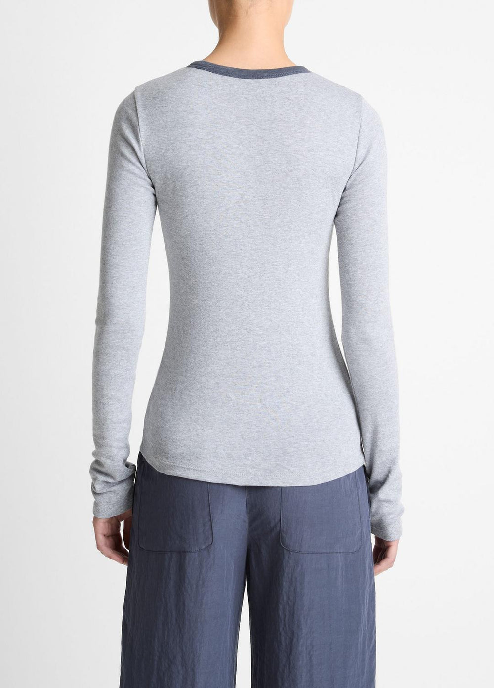 Tipped Heathered Pima Cotton-Blend Long-Sleeve T-Shirt in Long Sleeve | VINCE Women