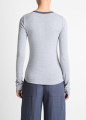 Tipped Heathered Pima Cotton-Blend Long-Sleeve T-Shirt in Long Sleeve | VINCE Women