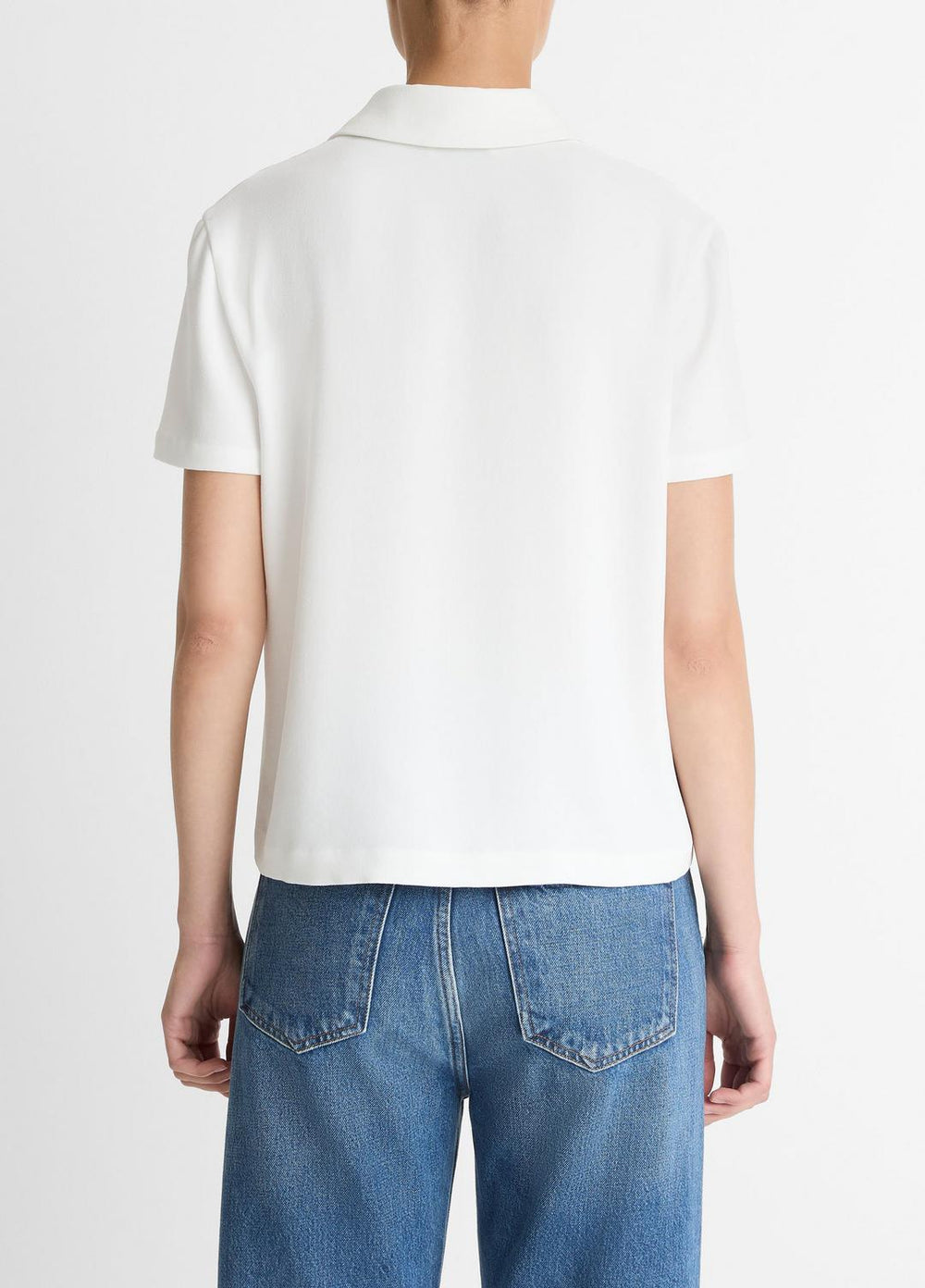 Crepe Polo Shirt in Short Sleeve | VINCE Women