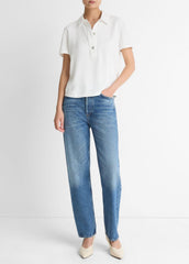 Crepe Polo Shirt in Short Sleeve | VINCE Women