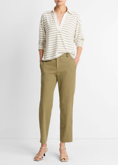 Avery Mid-Rise Italian Stretch-Cotton Chino Pant in Trousers | VINCE Women