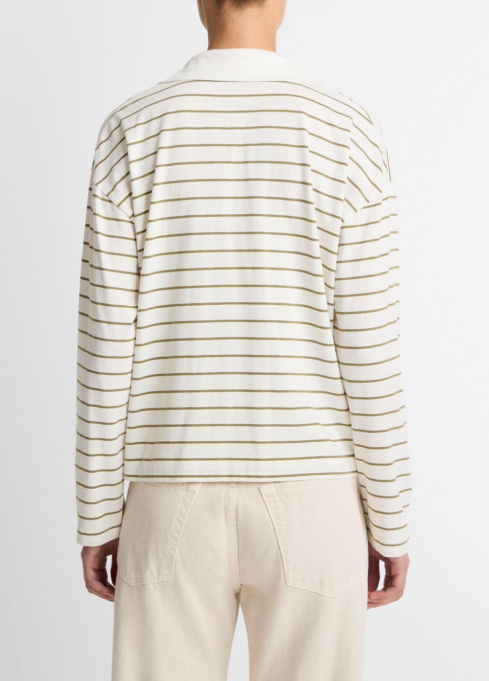 Striped Cotton Long-Sleeve Polo Shirt in Long Sleeve | VINCE Women
