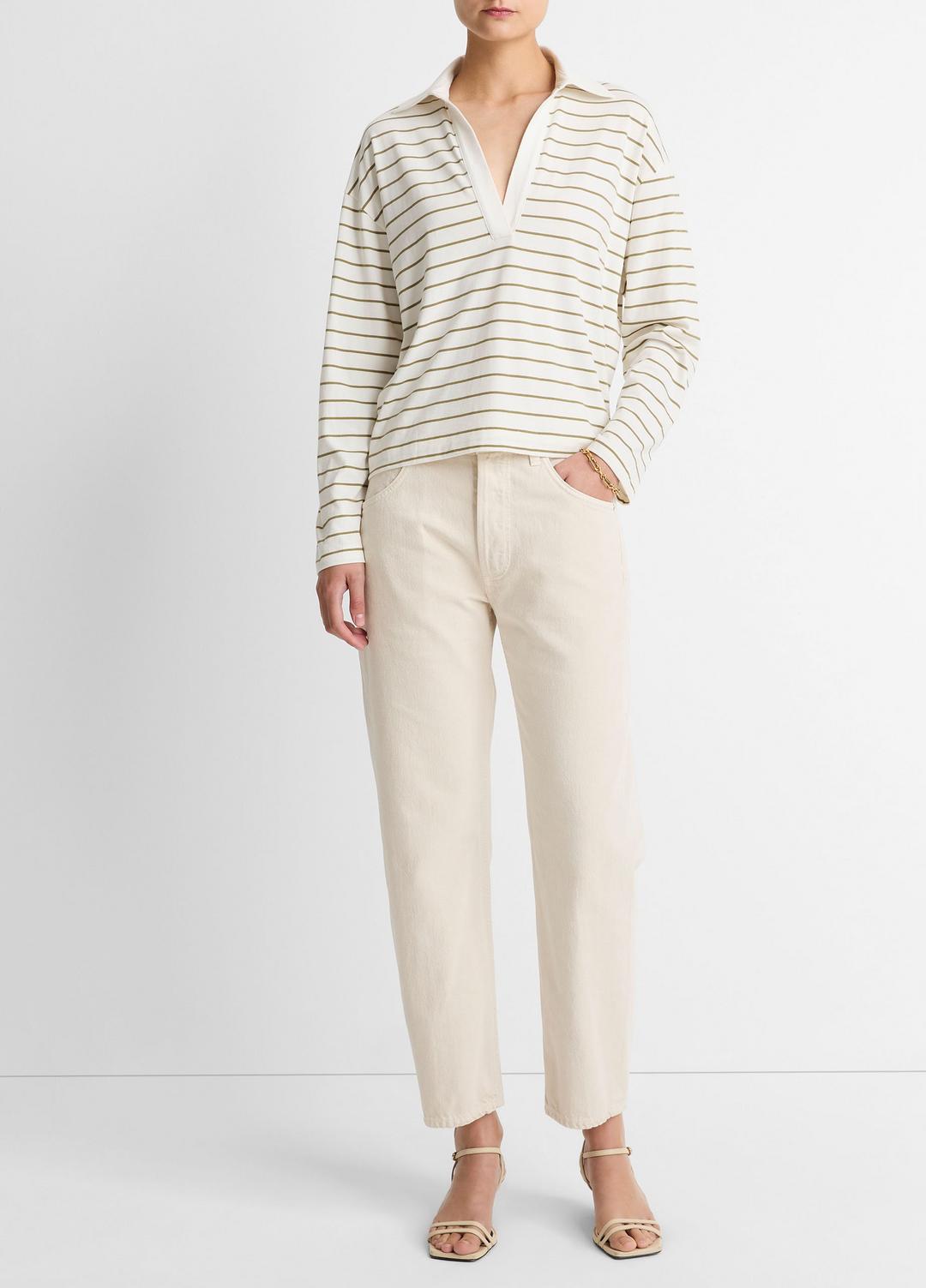 Striped Cotton Long-Sleeve Polo Shirt in Long Sleeve | VINCE Women