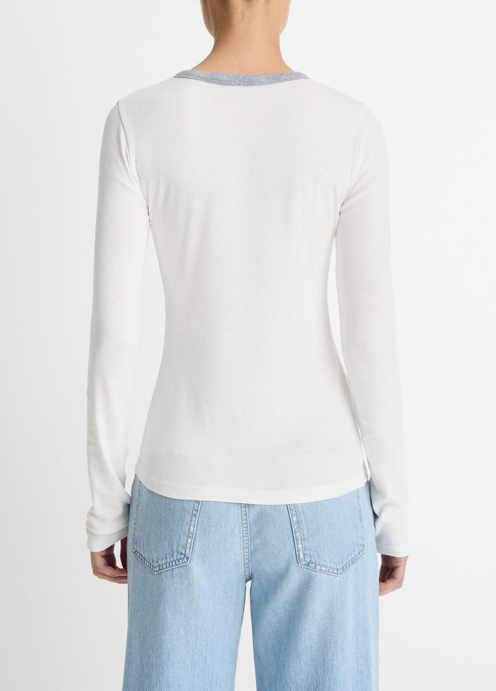 Tipped Heathered Pima Cotton-Blend Long-Sleeve T-Shirt in Long Sleeve | VINCE Women