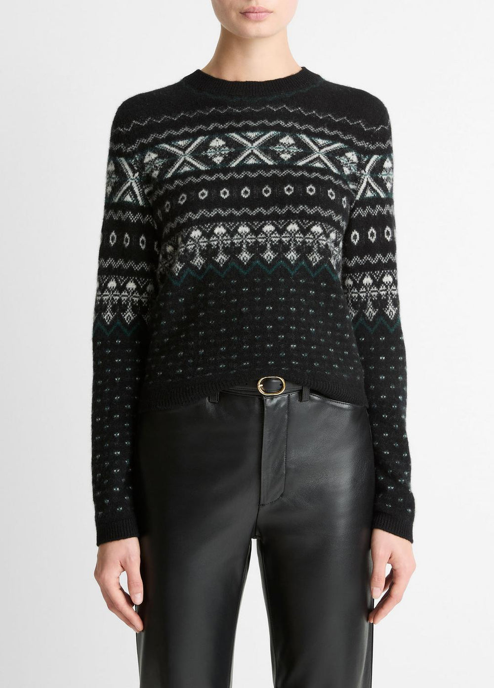 Fair Isle Plush Cashmere Sweater in Crew Neck | VINCE Women