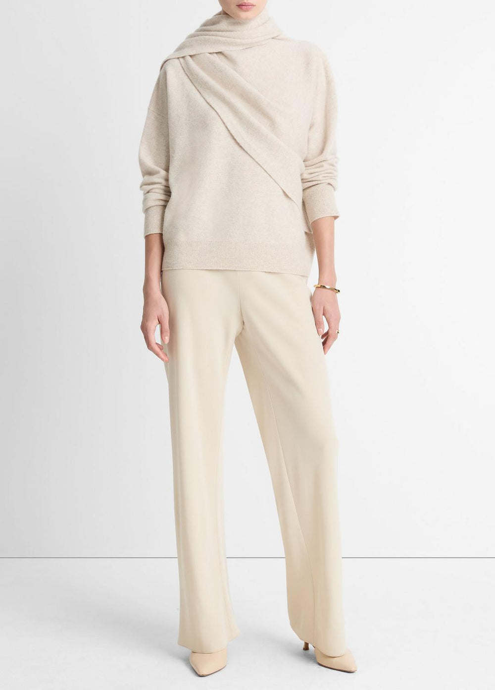 Draped-Shawl Wool-Cashmere Sweater in Turtleneck | VINCE Women
