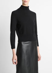Cashmere-Silk Three-Quarter-Sleeve Mock-Neck Sweater in Turtleneck | VINCE Women