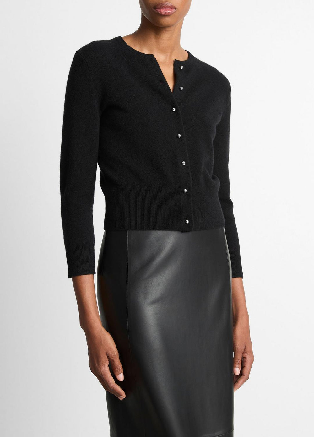 Metal-Button Wool & Cashmere-Blend Cardigan in Cardigans | VINCE Women