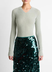 Metallic Ribbed High V-Neck Sweater in V-Neck | VINCE Women