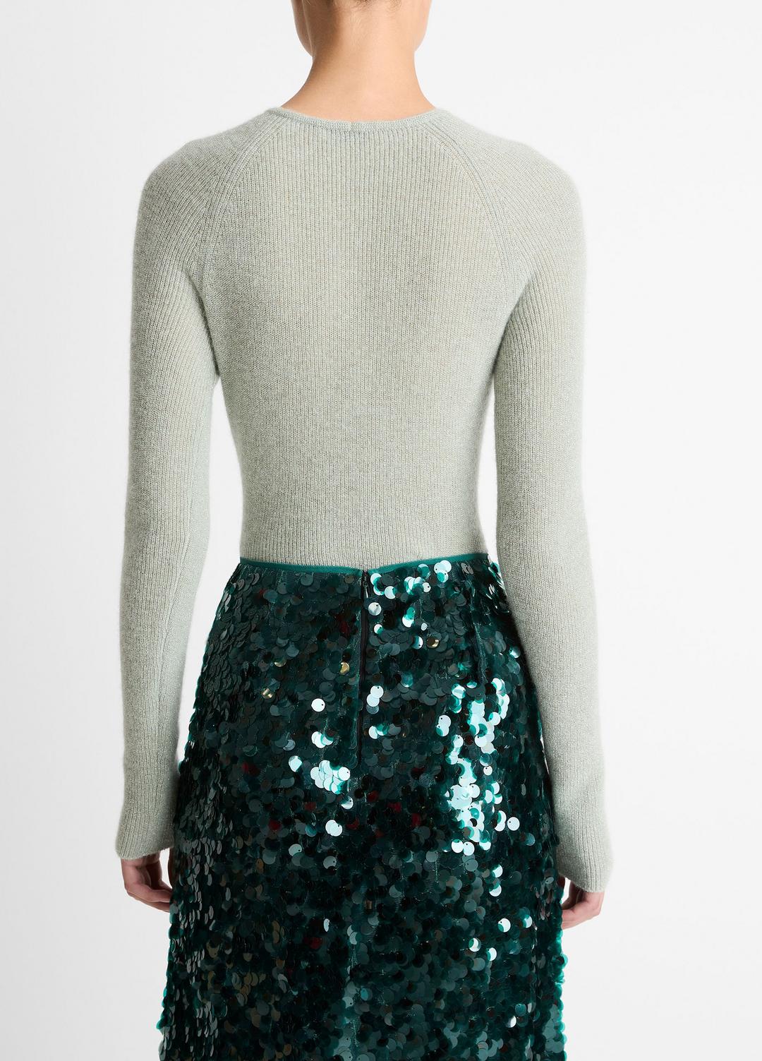 Metallic Ribbed High V-Neck Sweater in V-Neck | VINCE Women