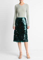 Metallic Ribbed High V-Neck Sweater in V-Neck | VINCE Women