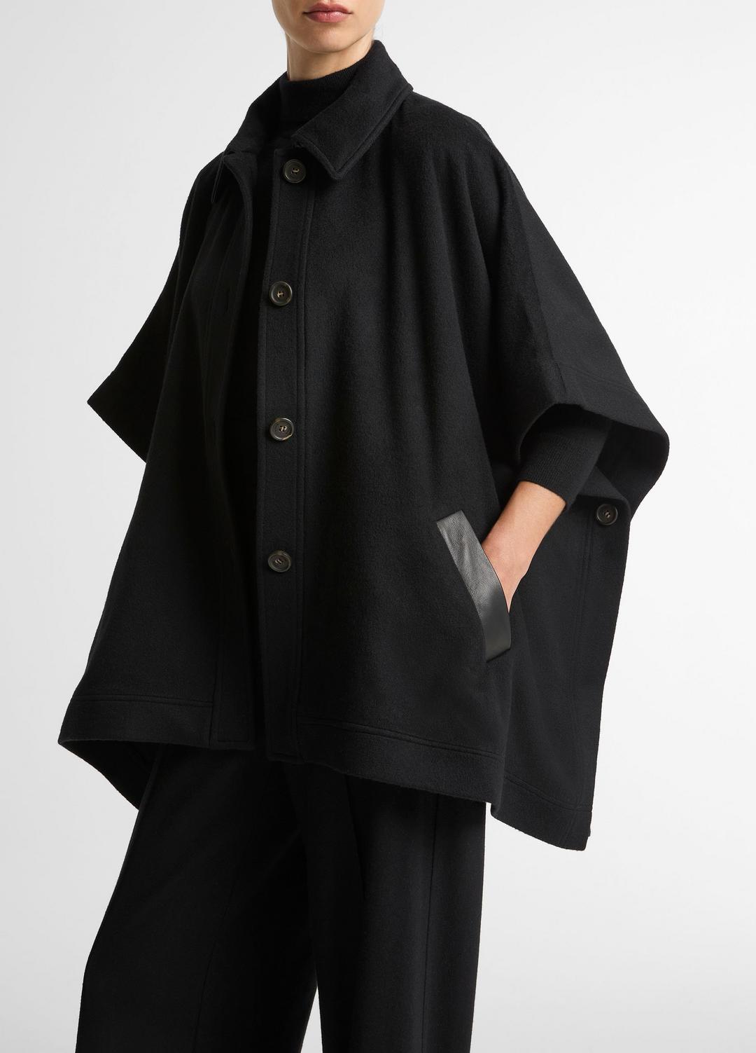 Leather-Trim Wool Cape in Accessories | VINCE Women