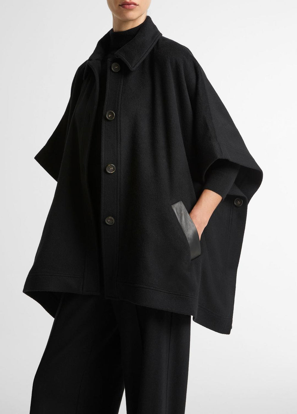 Leather-Trim Wool Cape in Accessories | VINCE Women