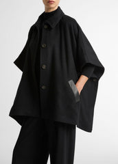 Leather-Trim Wool Cape in Accessories | VINCE Women