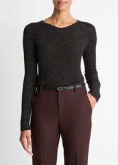 Metallic Ribbed High V-Neck Sweater in V-Neck | VINCE Women