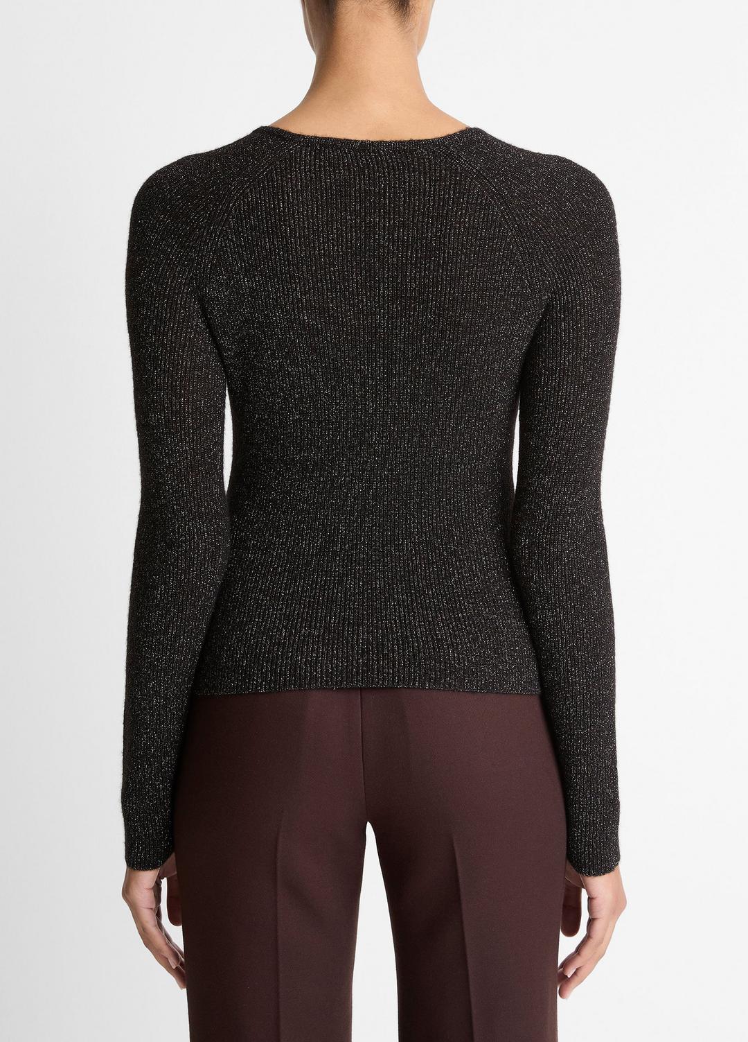 Metallic Ribbed High V-Neck Sweater in V-Neck | VINCE Women