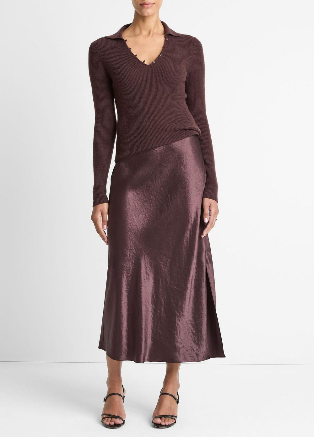 Ribbed Cashmere-Silk Polo Sweater in Cashmere | VINCE Women
