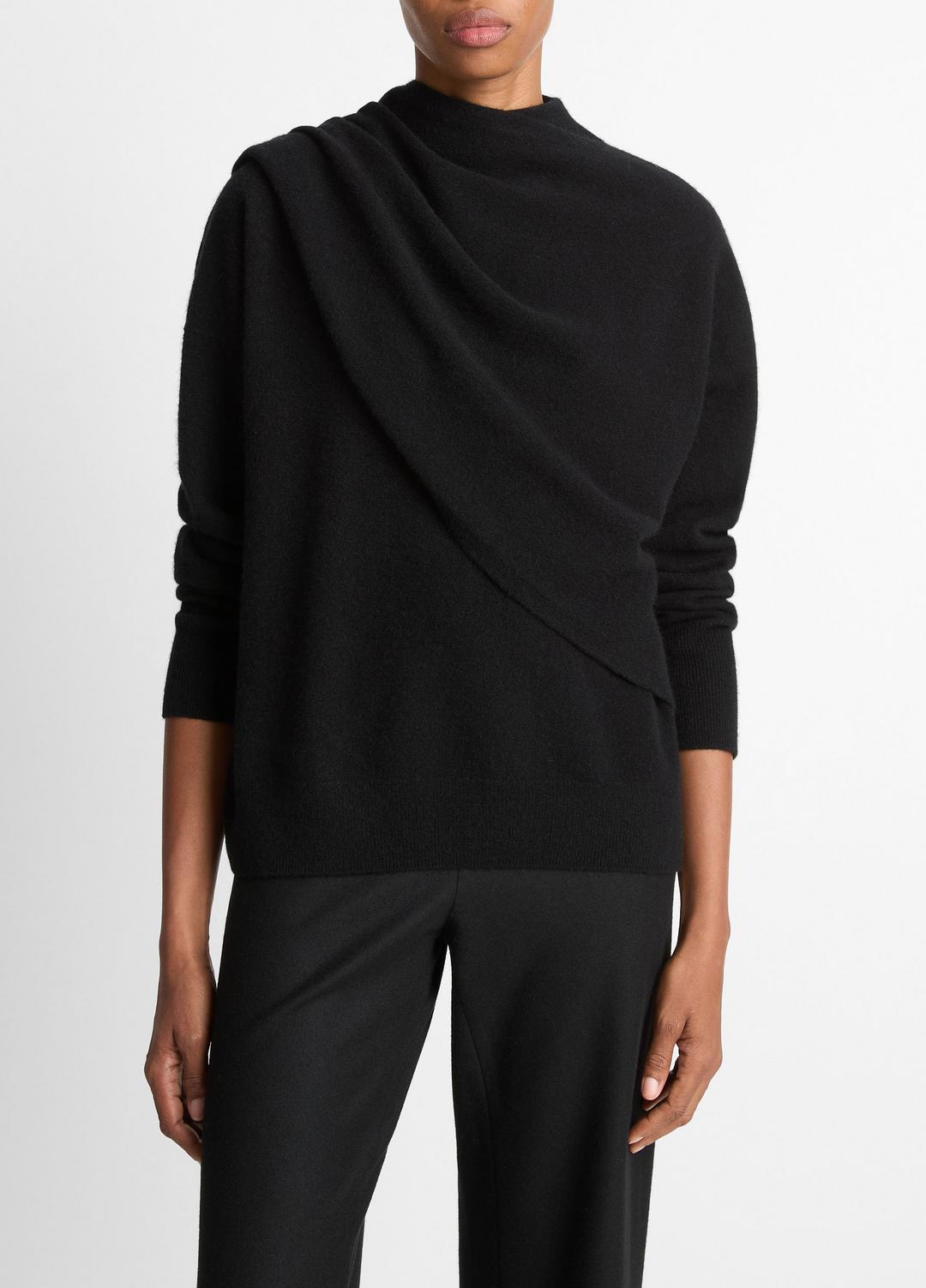 Draped-Shawl Wool-Cashmere Sweater in Turtleneck | VINCE Women