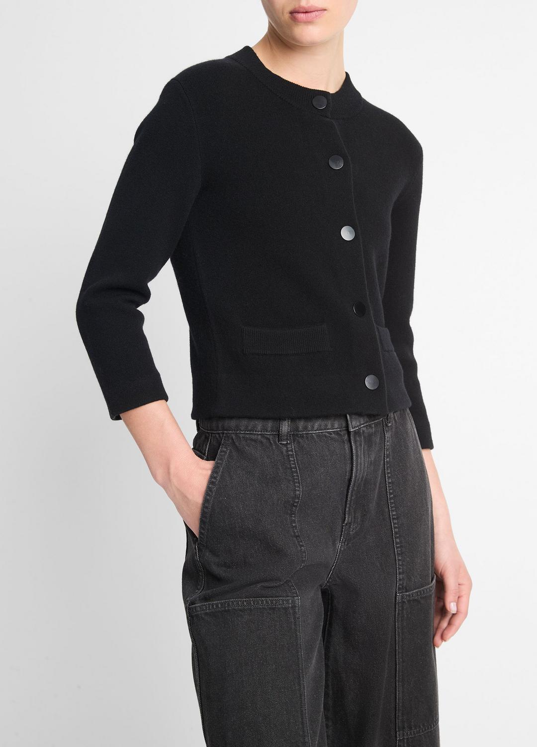 Wool-Blend Shrunken Snap Cardigan in Cardigans | VINCE Women