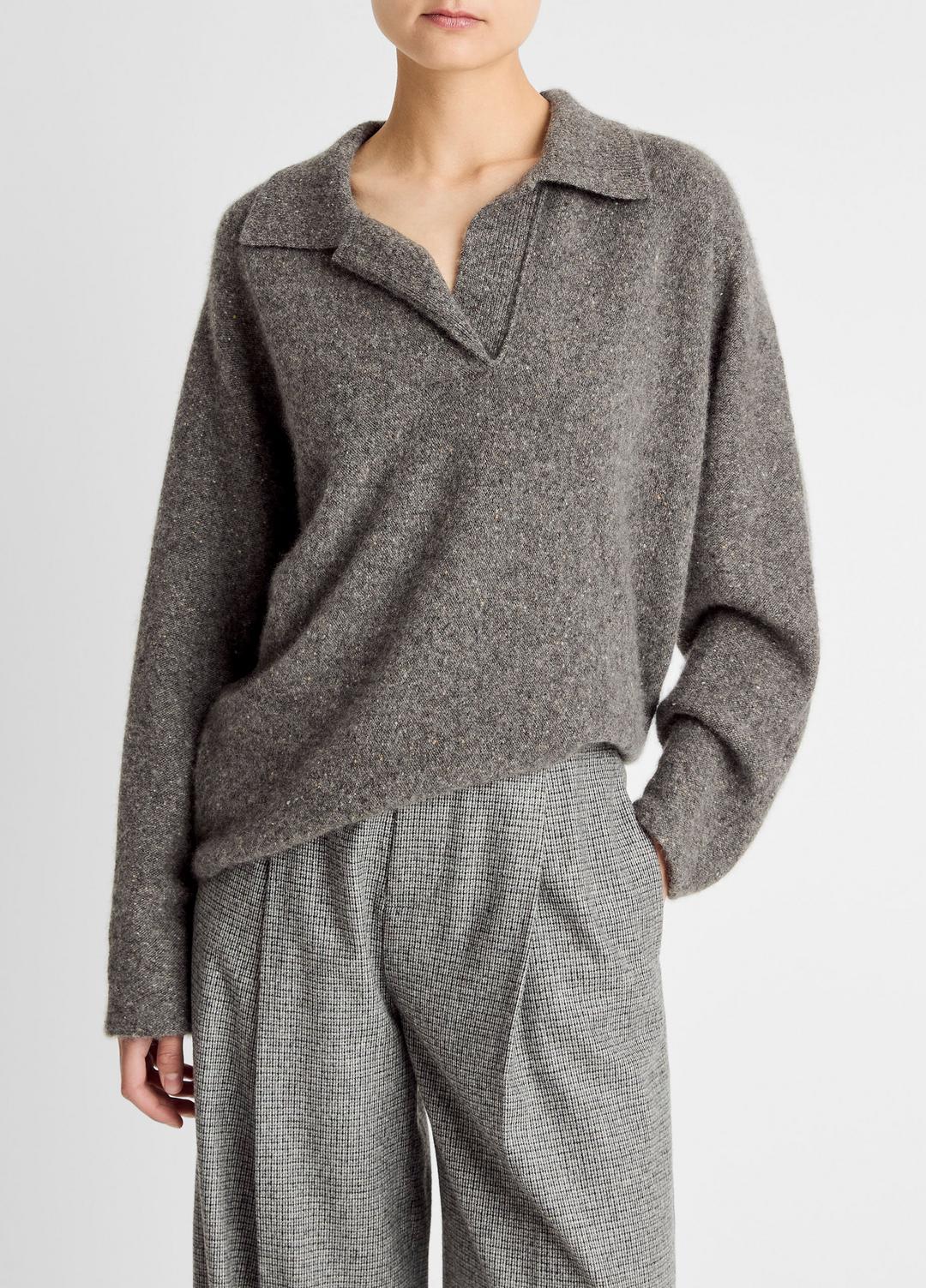 Donegal Plush Cashmere Dolman-Sleeve Polo Sweater in Cashmere | VINCE Women