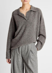 Donegal Plush Cashmere Dolman-Sleeve Polo Sweater in Cashmere | VINCE Women