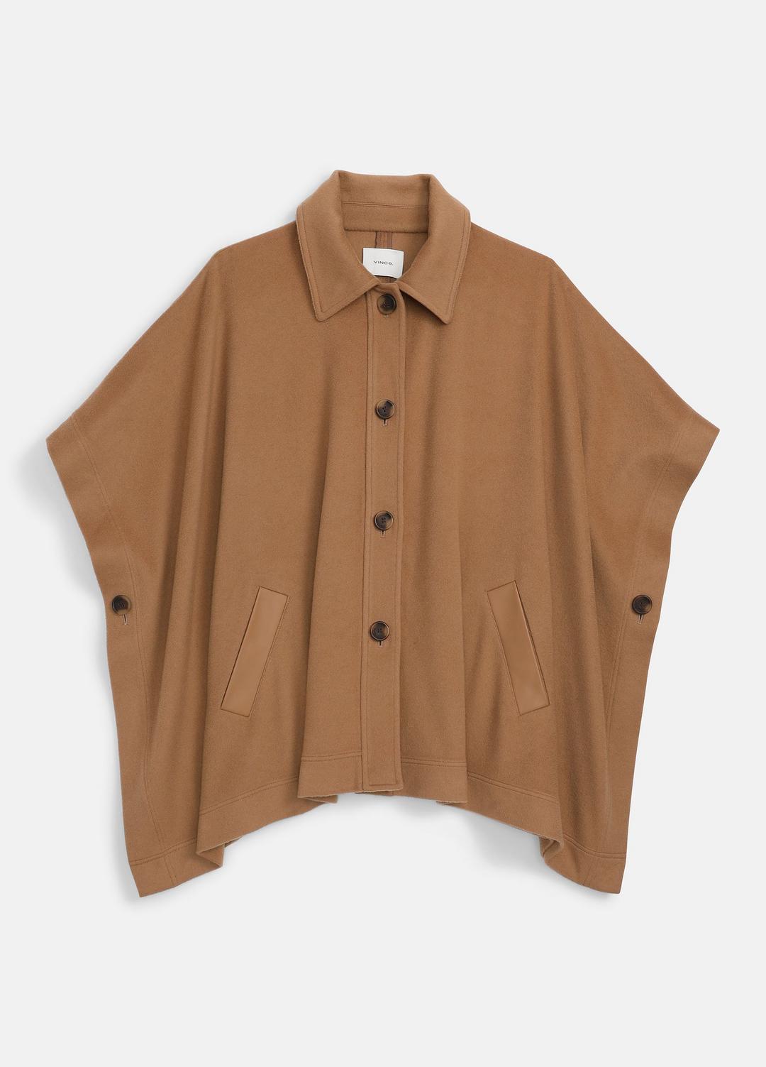 Leather-Trim Wool Cape in Accessories | VINCE Women