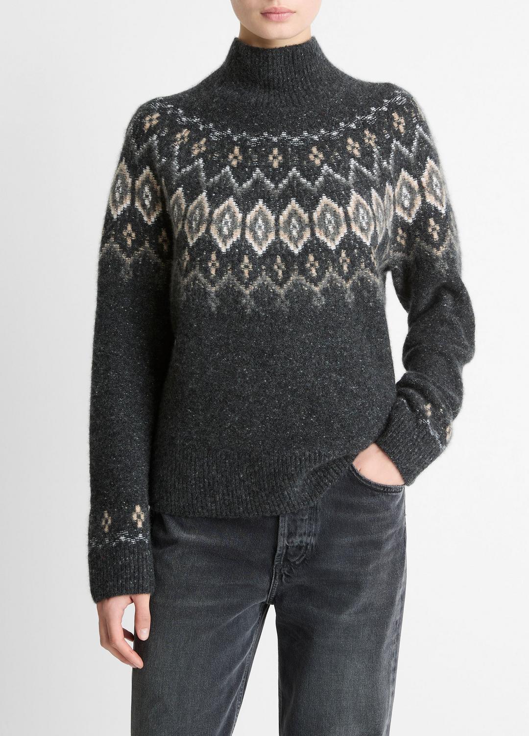 Fair Isle Donegal Cashmere Turtleneck Sweater in Turtleneck | VINCE Women