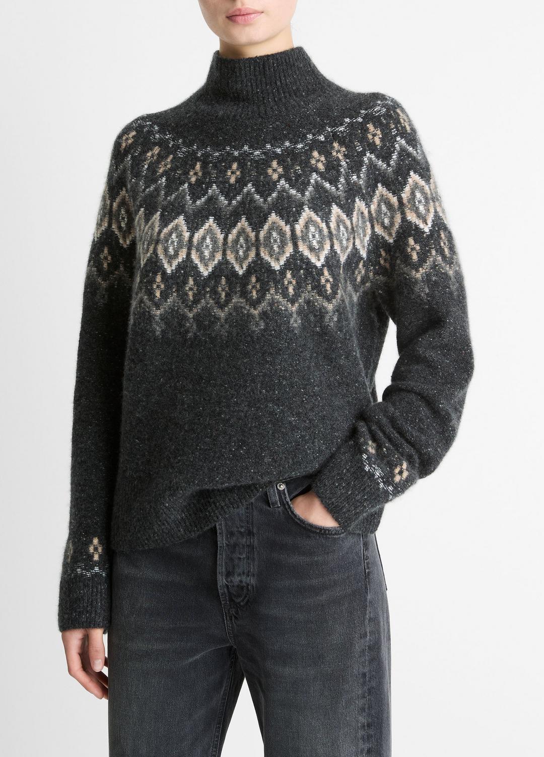 Fair Isle Donegal Cashmere Turtleneck Sweater in Turtleneck | VINCE Women