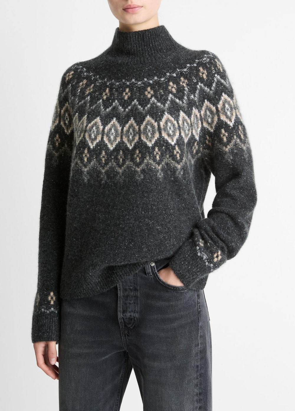 Fair Isle Donegal Cashmere Turtleneck Sweater in Turtleneck | VINCE Women