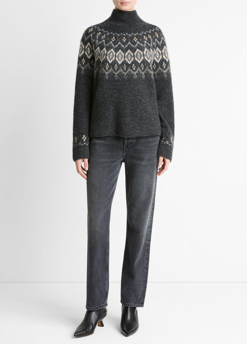 Fair Isle Donegal Cashmere Turtleneck Sweater in Turtleneck | VINCE Women