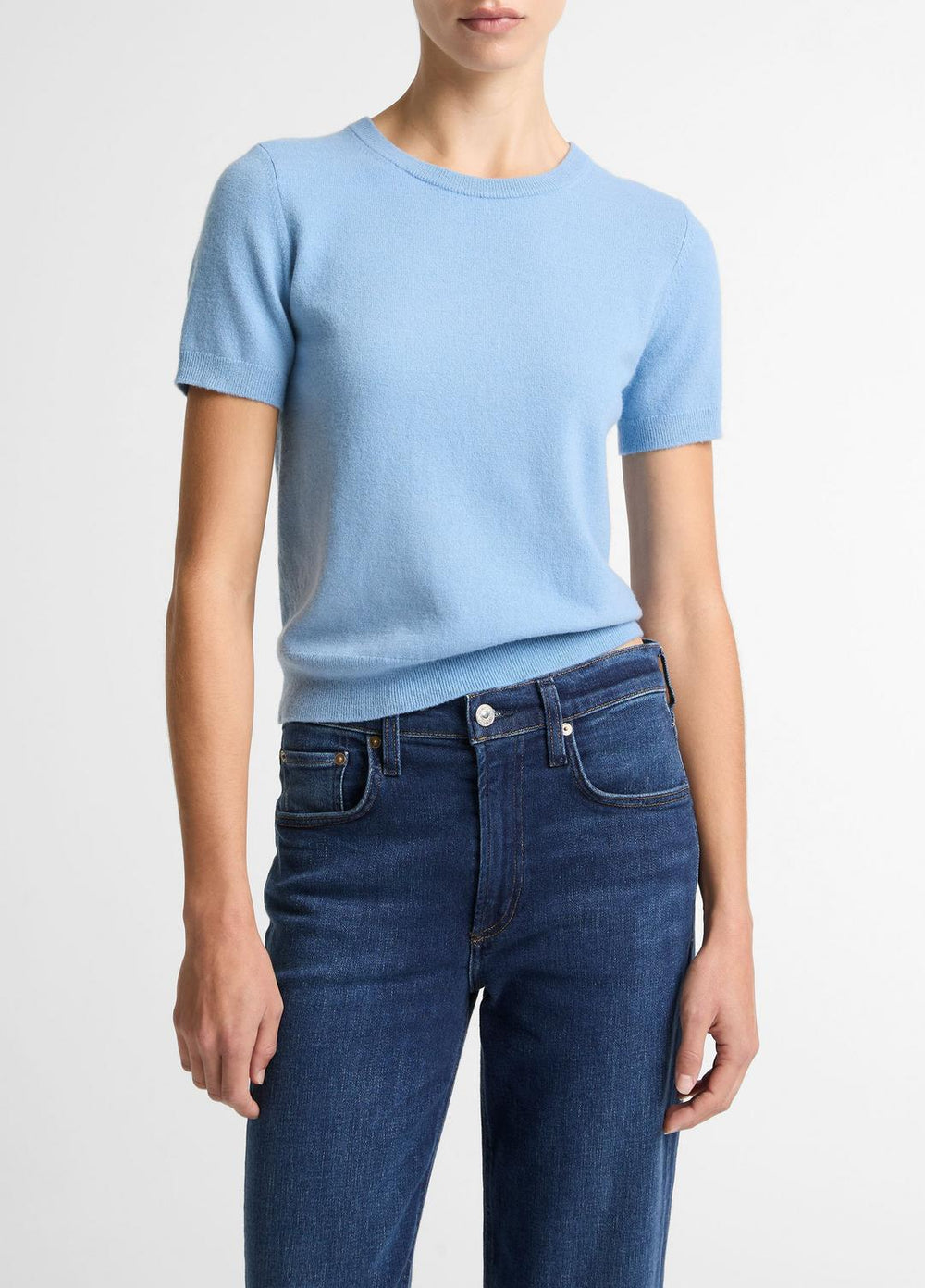 Wool & Cashmere-Blend Short-Sleeve Sweater in Crew Neck | VINCE Women