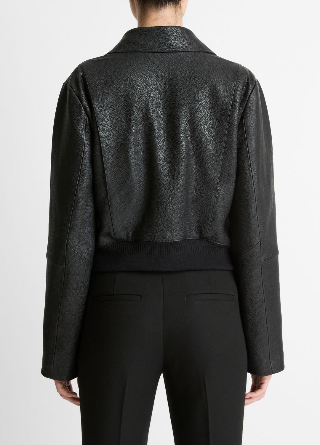 Shearling-Trim Shrunken Leather Jacket in Leather Jackets | VINCE Women
