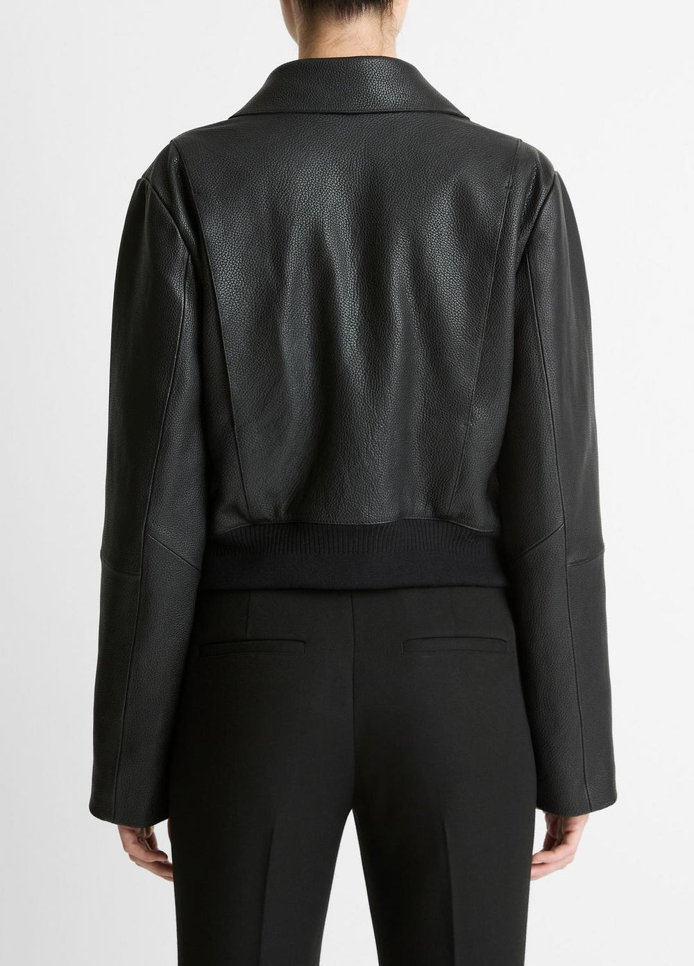 Shearling-Trim Shrunken Leather Jacket in Leather Jackets | VINCE Women