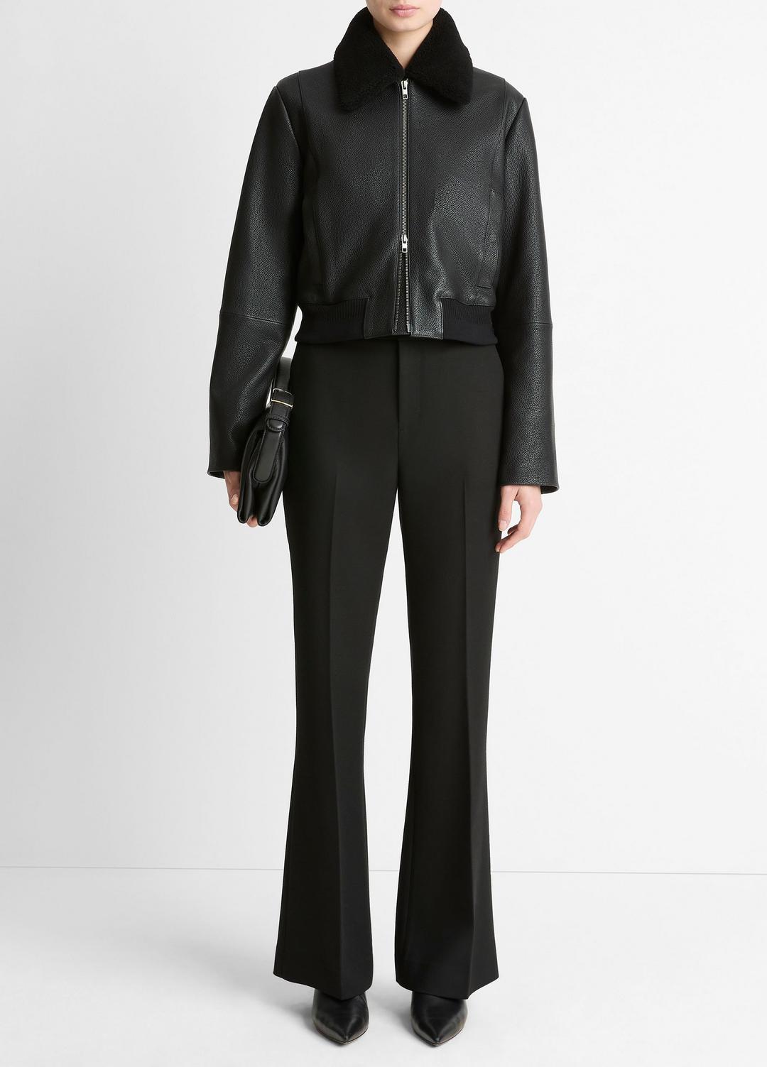 Shearling-Trim Shrunken Leather Jacket in Leather Jackets | VINCE Women