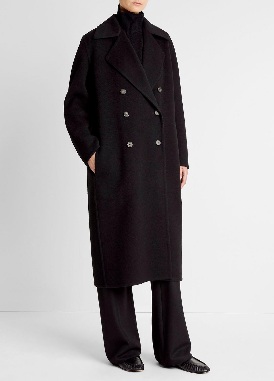 Wool-Blend Double-Breasted Long Coat in Coats | VINCE Women